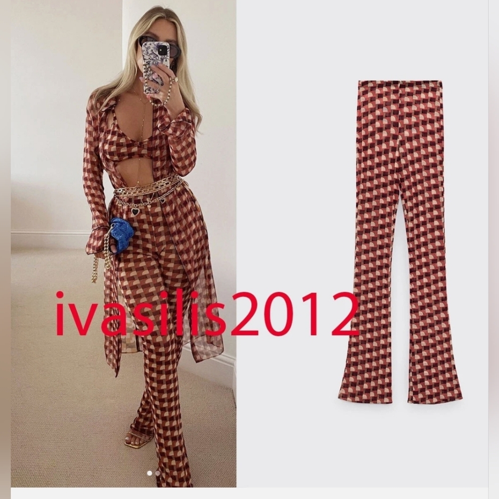 Zara Brown and Cream Checkered Women's Jumpsuit - Picture 8 of 10